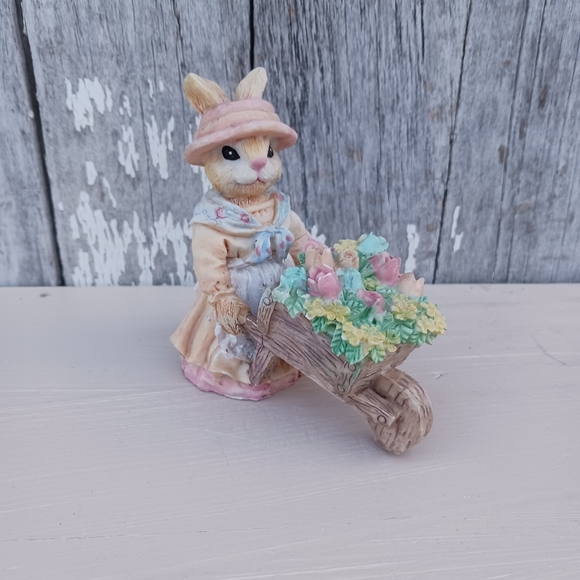Other - Ceramic Bunny Rabbit Flower Farmer  Figurine Decoration Easter 4"
